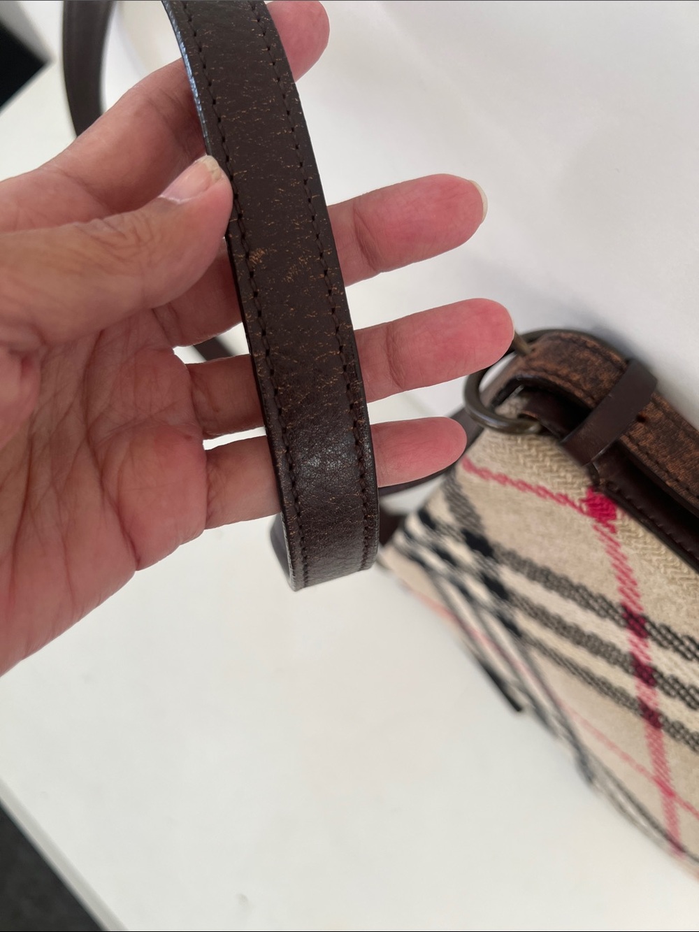 Burberry Nova Check Tweed Crossbody with Black and Red Accents - Picture 6 of 9